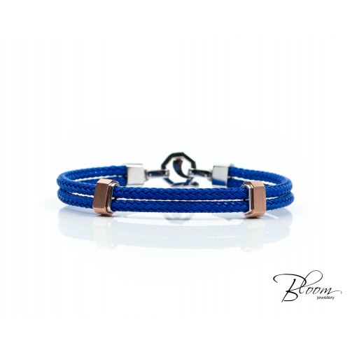 Blue Steel Threads and 14K Gold Cuff Bracelet White and Rose Gold  and Clasp Gift for Men Bloom Diamonds